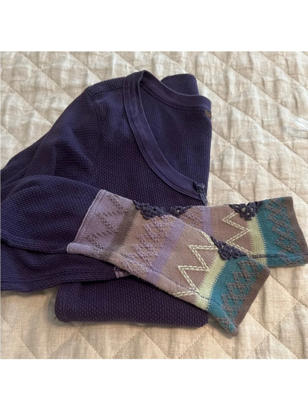 Free People Kombucha Crochet Cuff Thermal purple